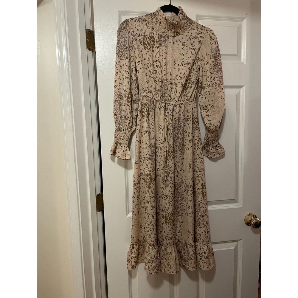KANJI Floral Midi/Long Dress S High Neck Long Sleeve